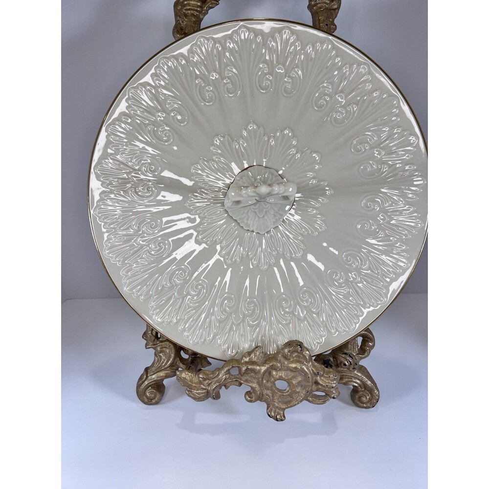 Lenox Ivory China Chateau Center Handle Sandwich Tidbit Dessert Tray 24 K Gold